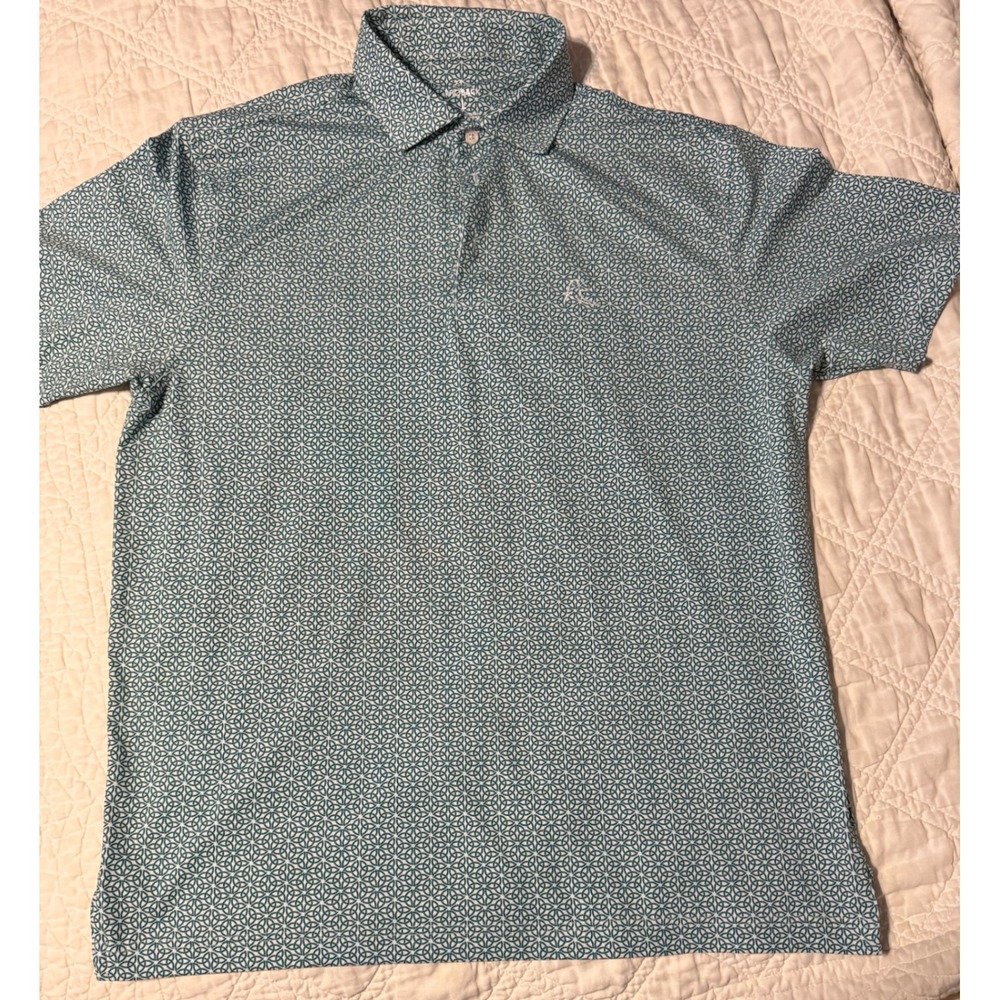 Rhoback Mens Performance Polo Shirt Large Green White Geometric Celtic Knot Golf